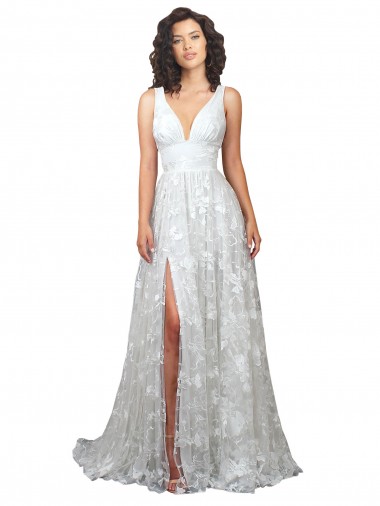 Magasins de Trapèze Col V Dentelle Robes de mariée