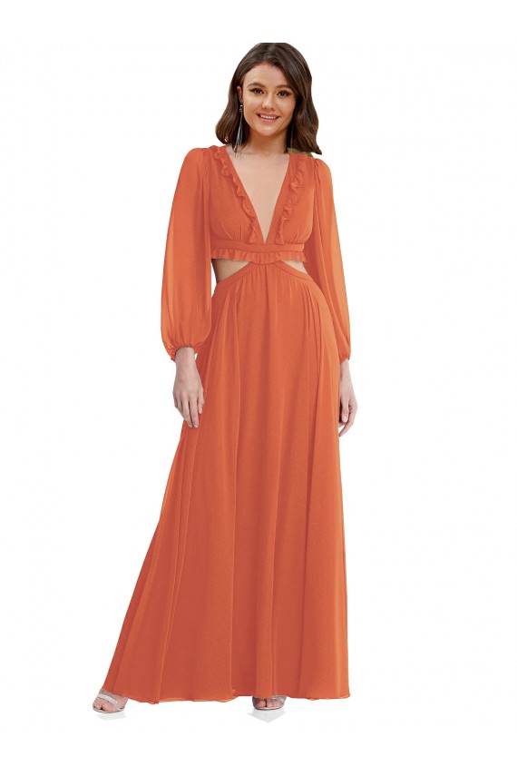 Magasins de Trapèze Col V Mousseline Longue Asymétrique Robes demoiselle d'honneur