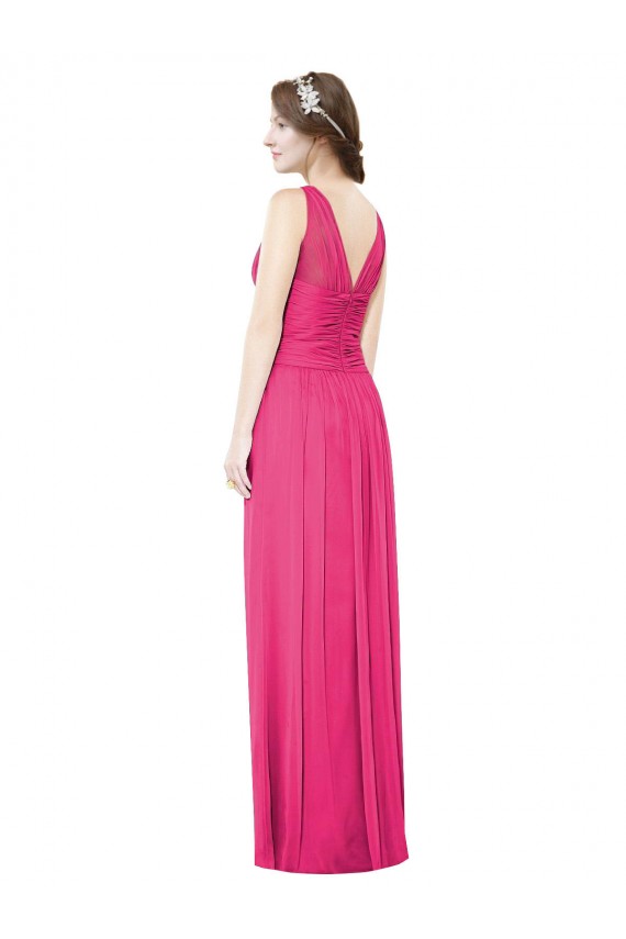 Magasins de Trapèze Col V Mousseline Longue Robes demoiselle d'honneur