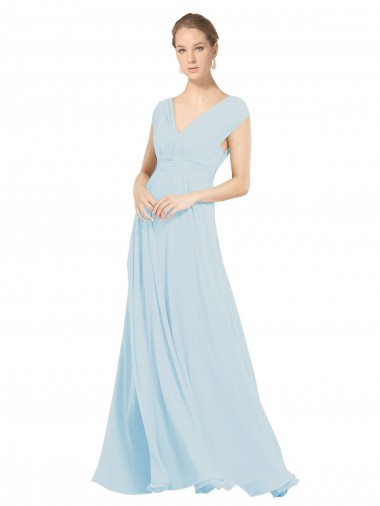 Magasins de Trapèze Col V Mousseline Longue Robes demoiselle d'honneur
