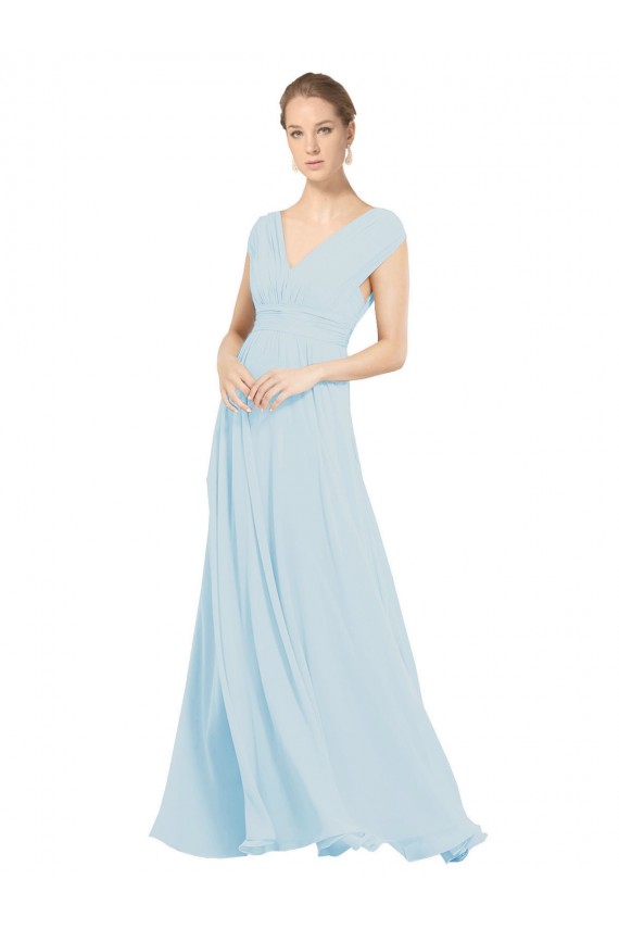 Magasins de Trapèze Col V Mousseline Longue Robes demoiselle d'honneur