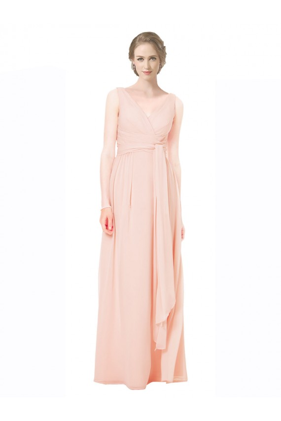 Magasins de Trapèze Col V Mousseline Longue Robes demoiselle d'honneur