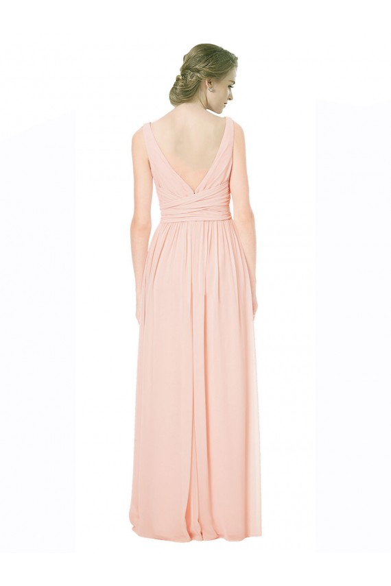 Magasins de Trapèze Col V Mousseline Longue Robes demoiselle d'honneur
