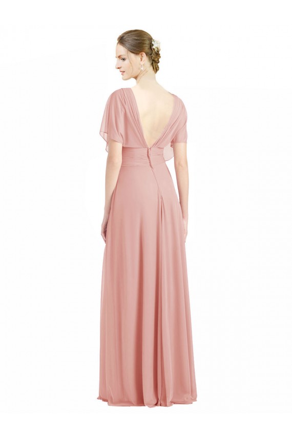 Magasins de Trapèze Col V Mousseline Longue Robes demoiselle d'honneur