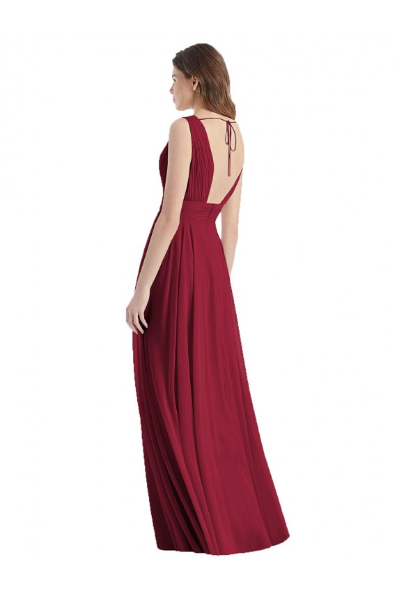 Magasins de Trapèze Col V Mousseline Longue Robes demoiselle d'honneur