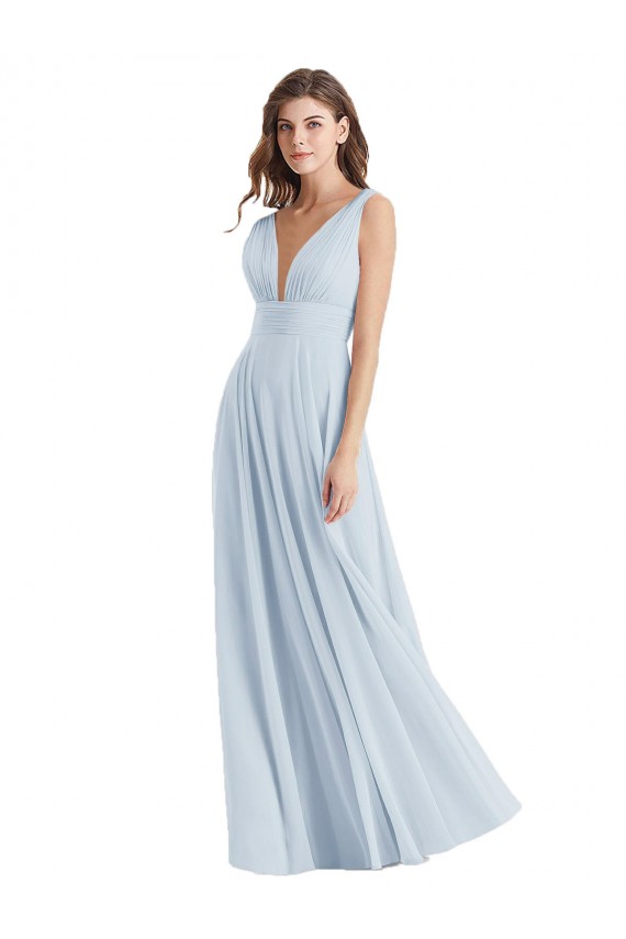 Magasins de Trapèze Col V Mousseline Longue Robes demoiselle d'honneur