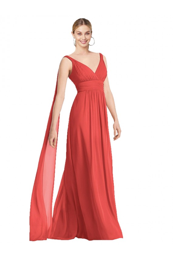 Magasins de Trapèze Col V Mousseline Longue Robes demoiselle d'honneur