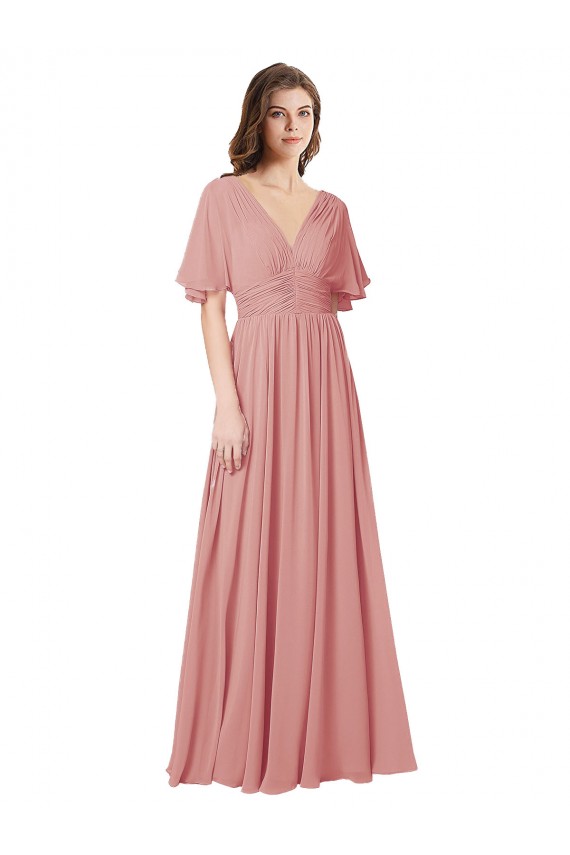 Magasins de Trapèze Col V Mousseline Longue Robes demoiselle d'honneur