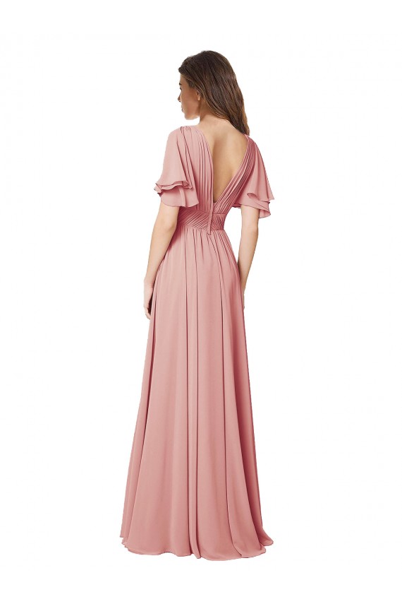 Magasins de Trapèze Col V Mousseline Longue Robes demoiselle d'honneur