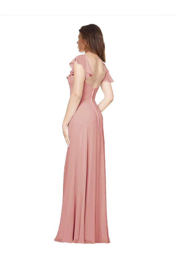 Magasins de Trapèze Col V Mousseline Longue Robes demoiselle d'honneur