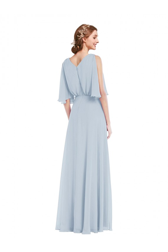 Magasins de Trapèze Col V Mousseline Longue Robes demoiselle d'honneur