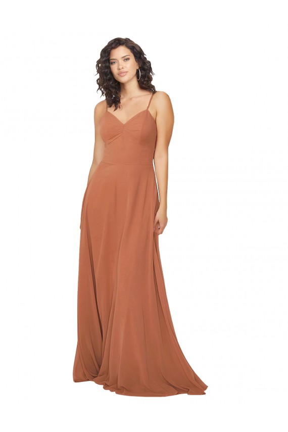 Magasins de Trapèze Col V Mousseline Longue Robes demoiselle d'honneur