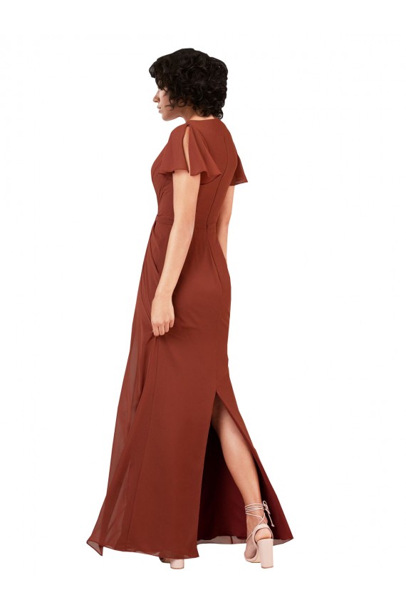 Magasins de Trapèze Col V Mousseline Longue Robes demoiselle d'honneur