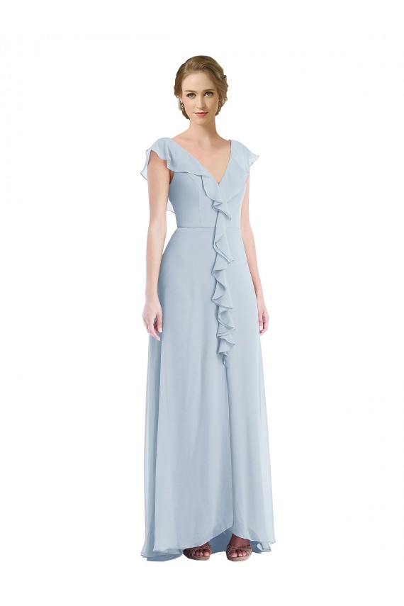 Magasins de Trapèze Col V Mousseline Longue Robes demoiselle d'honneur