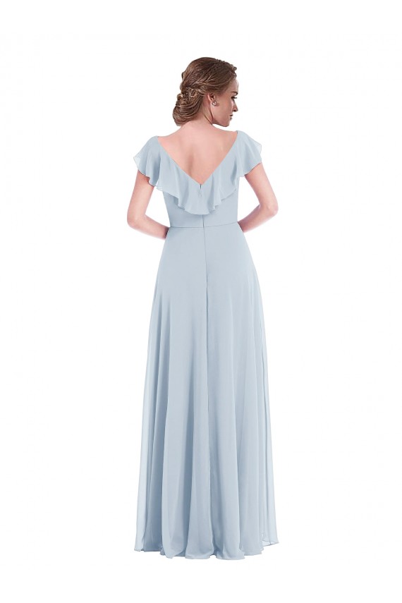 Magasins de Trapèze Col V Mousseline Longue Robes demoiselle d'honneur