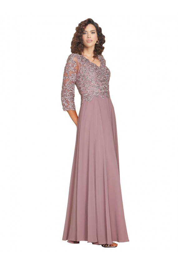 Magasins de Trapèze Col V Mousseline Longue Robes demoiselle d'honneur / Robes de bal