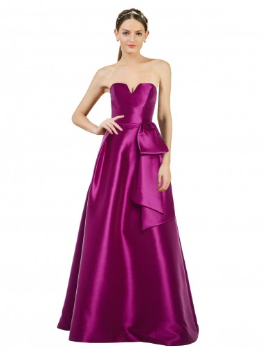 Magasins de Trapèze Col V Satiné Longue Robes demoiselle d'honneur / Robes de bal