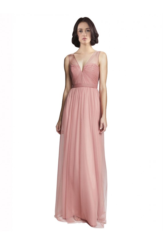 Magasins de Trapèze Col V Tulle Longue Robes demoiselle d'honneur
