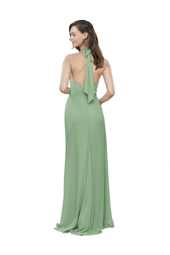 Magasins de Trapèze Licou Col Haut Mousseline Longue Robes demoiselle d'honneur