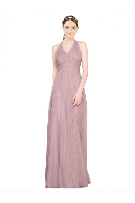 Magasins de Trapèze Licou Col V Tulle Longue Robes demoiselle d'honneur