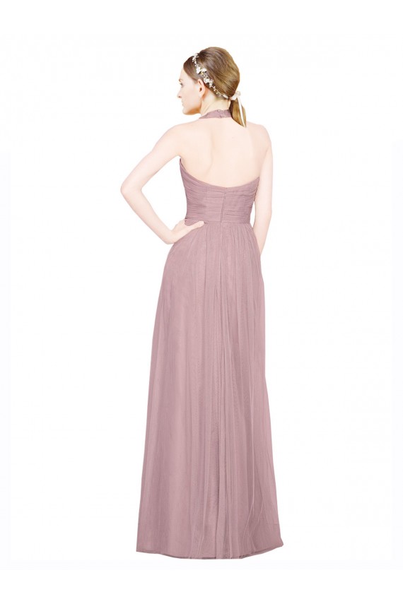 Magasins de Trapèze Licou Col V Tulle Longue Robes demoiselle d'honneur