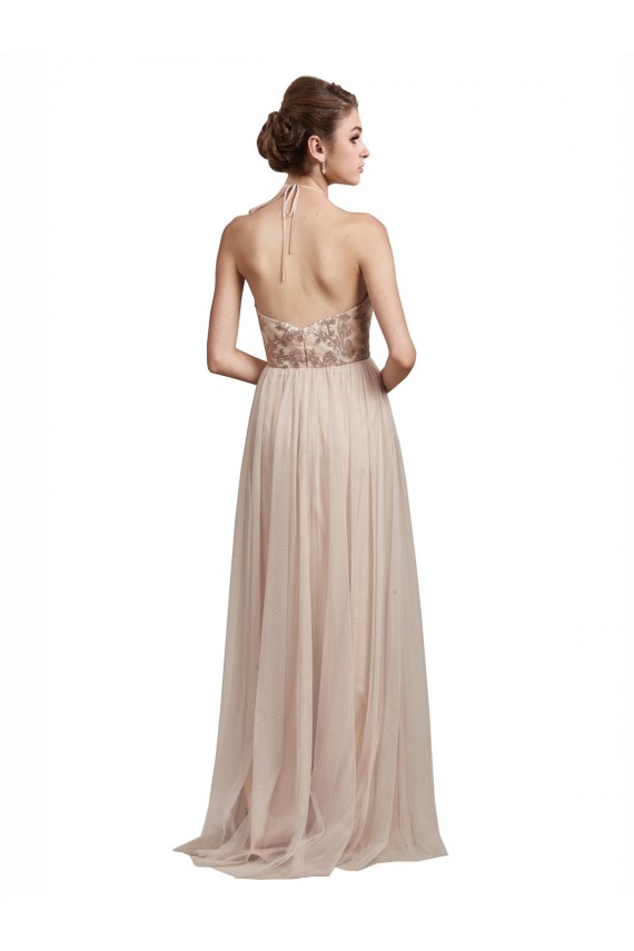Magasins de Trapèze Licou Tulle Longue Robes demoiselle d'honneur