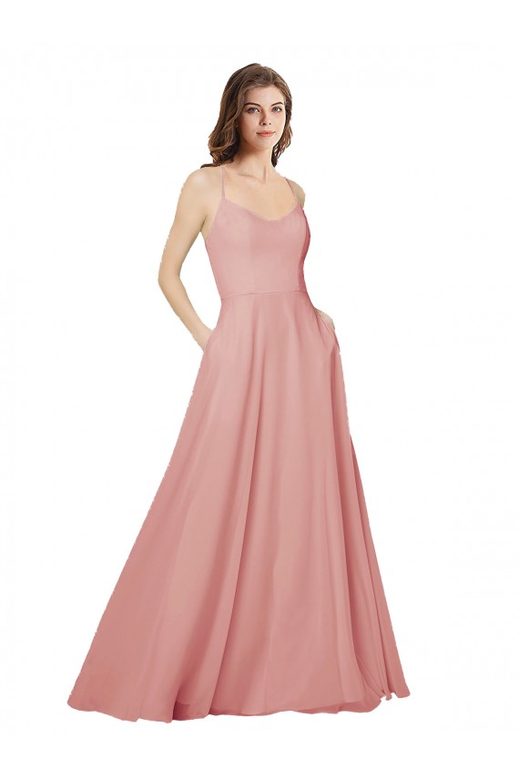 Magasins de Trapèze Sans bretelle Mousseline Longue Robes demoiselle d'honneur
