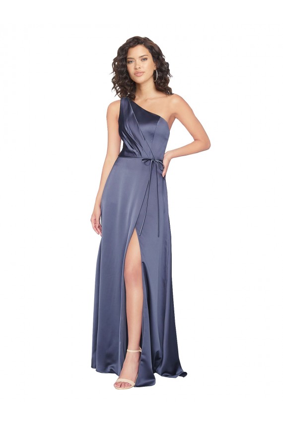 Magasins de Trapèze Satiné Soyeux Longue Formelles Robes demoiselle d'honneur / Robes de soirée / Robes de bal