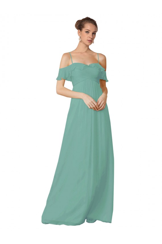 Magasins de Trapèze Épaule Dénudée Bretelles spaghetti Mousseline Longue Robes demoiselle d'honneur