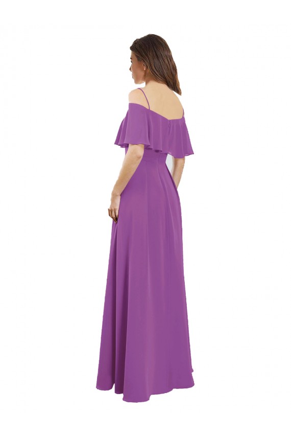 Magasins de Trapèze Épaule Dénudée Bretelles spaghetti Mousseline Longue Robes demoiselle d'honneur