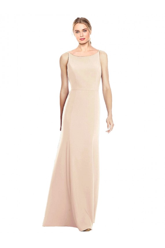 Magasins de Trompette Bateau Crêpe Stretch Longue Robes demoiselle d'honneur / Robes de bal