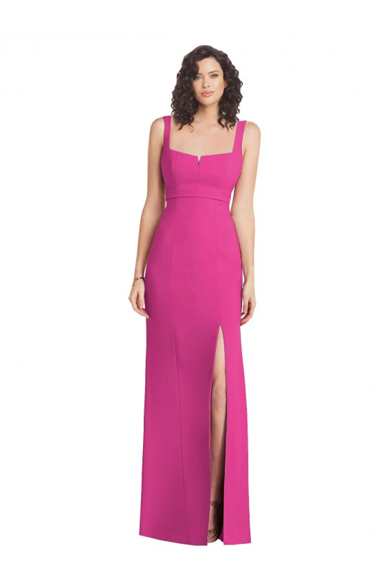 Magasins de Trompette Col Carré Crêpe Stretch Longue Robes demoiselle d'honneur / Robes de bal