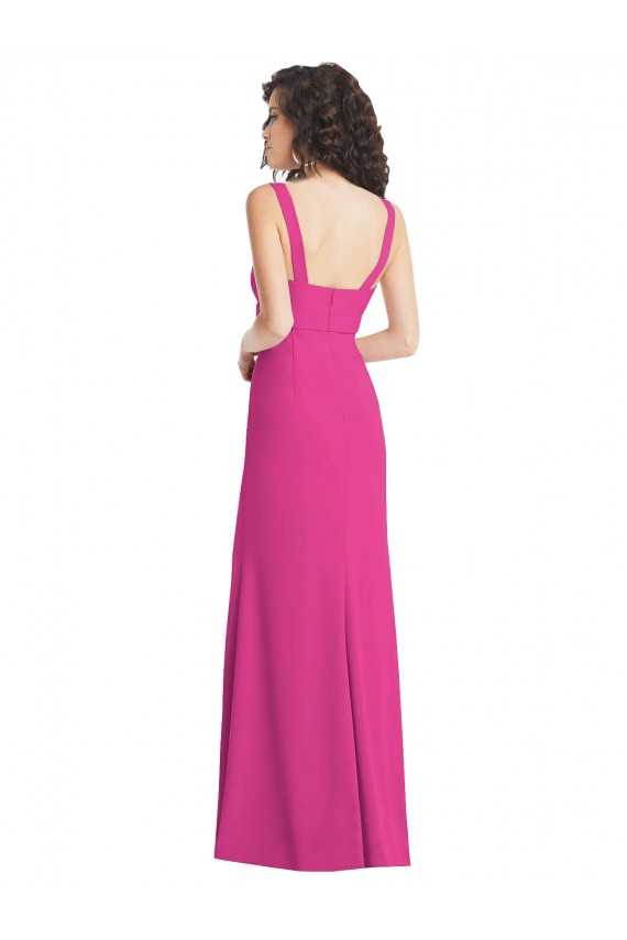 Magasins de Trompette Col Carré Crêpe Stretch Longue Robes demoiselle d'honneur / Robes de bal