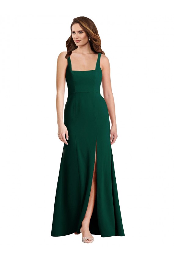 Magasins de Trompette Col Carré Crêpe Stretch Longue Robes demoiselle d'honneur / Robes de bal