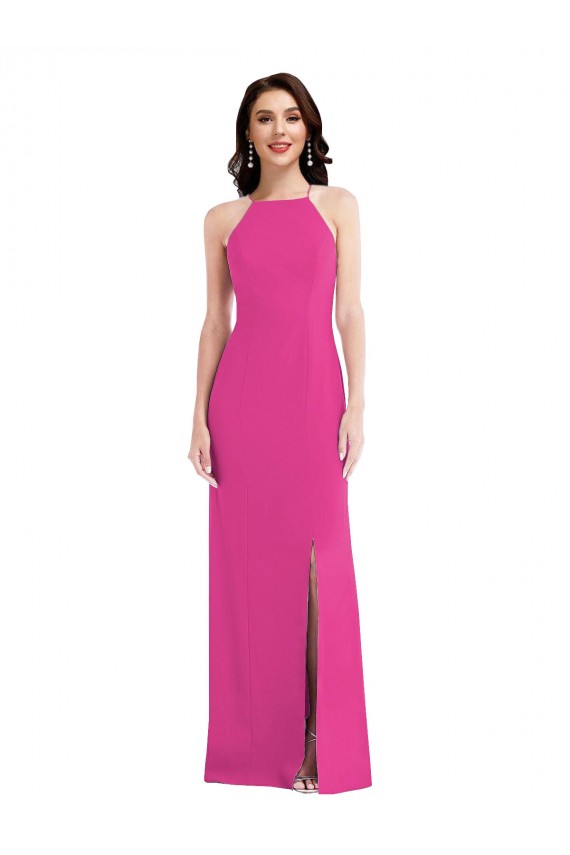 Magasins de Trompette Licou Col Haut Crêpe Stretch Longue Formelles Robes demoiselle d'honneur / Robes de soirée / Robes de bal