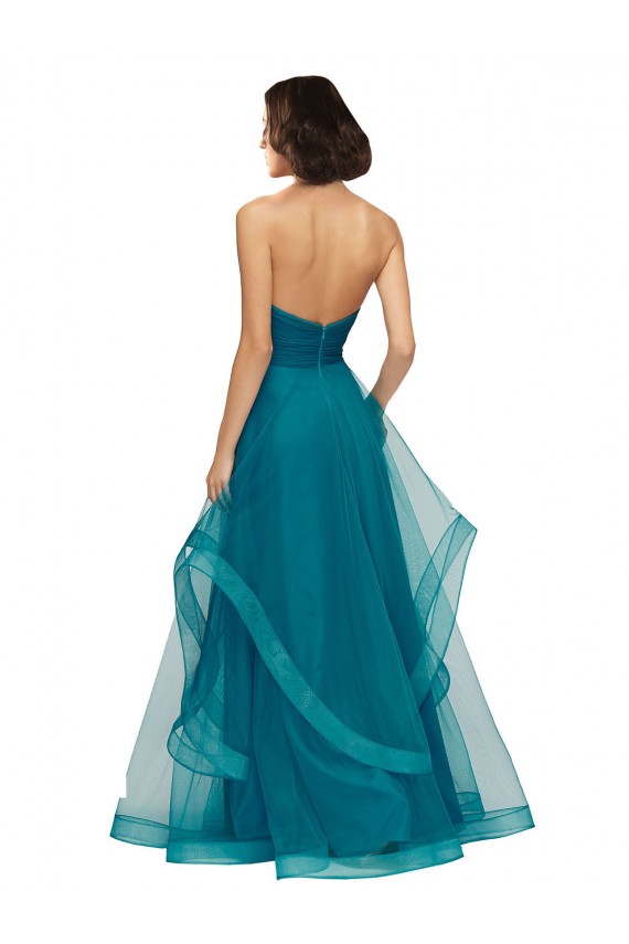 Magasins de Turquoise Trapèze Sans bretelle Tulle Longue Robes demoiselle d'honneur