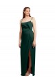 Magasins de Vert Chasseur Colonne Bretelles spaghetti Col Carré Satiné Stretch Longue Formelles Robes demoiselle d'honneur / Robes de soirée / Robes de bal
