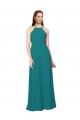 Magasins de Vert Chasseur Fourreau Col Haut Mousseline Longue Robes demoiselle d'honneur