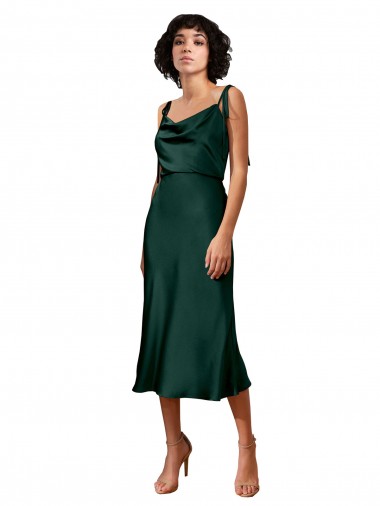 Magasins de Vert Chasseur Fourreau midi Satiné Stretch Courte Robes demoiselle d'honneur / Robes de soirée / Robes de cocktail