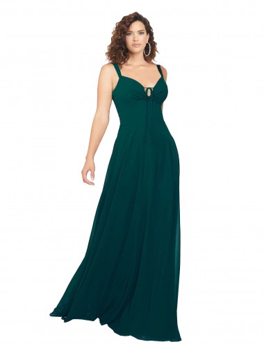 Magasins de Vert Chasseur Trapèze Col V Mousseline Longue Robes demoiselle d'honneur
