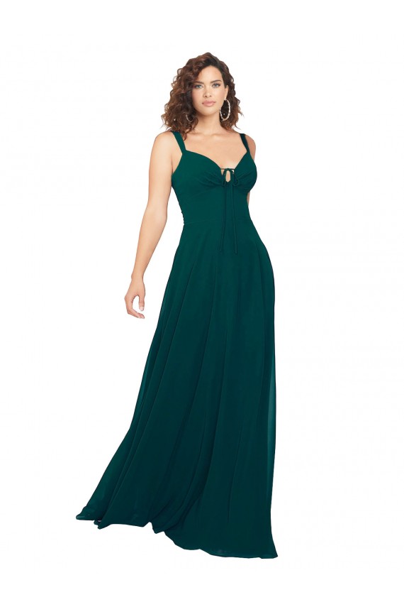 Magasins de Vert Chasseur Trapèze Col V Mousseline Longue Robes demoiselle d'honneur