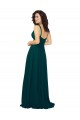 Magasins de Vert Chasseur Trapèze Col V Mousseline Longue Robes demoiselle d'honneur