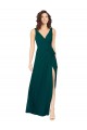 Magasins de Vert Chasseur Trapèze Col V Mousseline Longue Robes demoiselle d'honneur