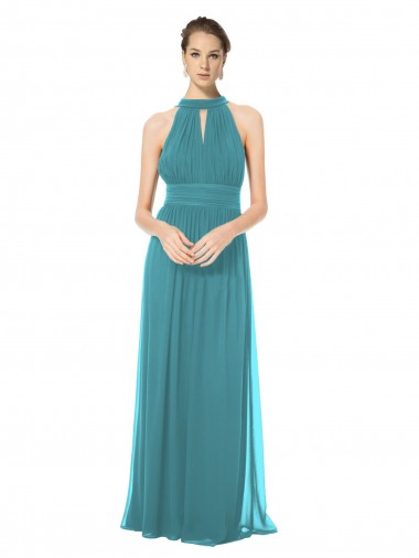 Magasins de Vert Chasseur Trapèze Licou Mousseline Longue Robes demoiselle d'honneur
