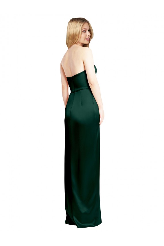 Magasins de Vert Chasseur Trapèze Scoop Sans bretelle Satiné Stretch Longue Formelles Robes demoiselle d'honneur / Robes de soirée / Robes de bal
