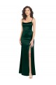 Magasins de Vert Chasseur Trapèze Scoop Satiné Stretch Longue Formelles Robes demoiselle d'honneur / Robes de soirée / Robes de bal