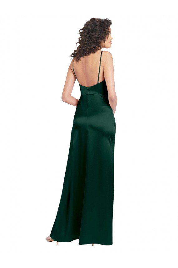 Magasins de Vert Chasseur Trapèze Scoop Satiné Stretch Longue Formelles Robes demoiselle d'honneur / Robes de soirée / Robes de bal