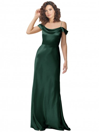 Magasins de Vert Chasseur Trapèze Épaule Dénudée Bretelles spaghetti Satiné Stretch Longue Formelles Robes demoiselle d'honneur / Robes de soirée / Robes de bal