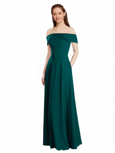 Magasins de Vert Chasseur Trapèze Épaule Dénudée Mousseline Longue Robes demoiselle d'honneur