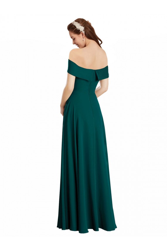Magasins de Vert Chasseur Trapèze Épaule Dénudée Mousseline Longue Robes demoiselle d'honneur